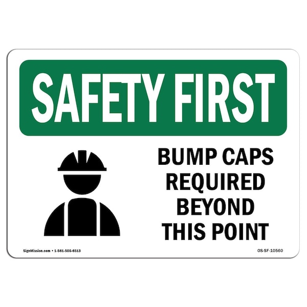 OSHA Sign, Bump Caps Required Beyond Point, 10in X 7in Aluminum, 10" W, 7" H, Landscape
